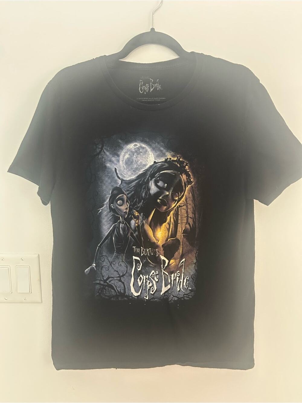 Tim Burton Corpse Bride Black Graphic T Shirt Womens Large Goth Horror Movie Tee